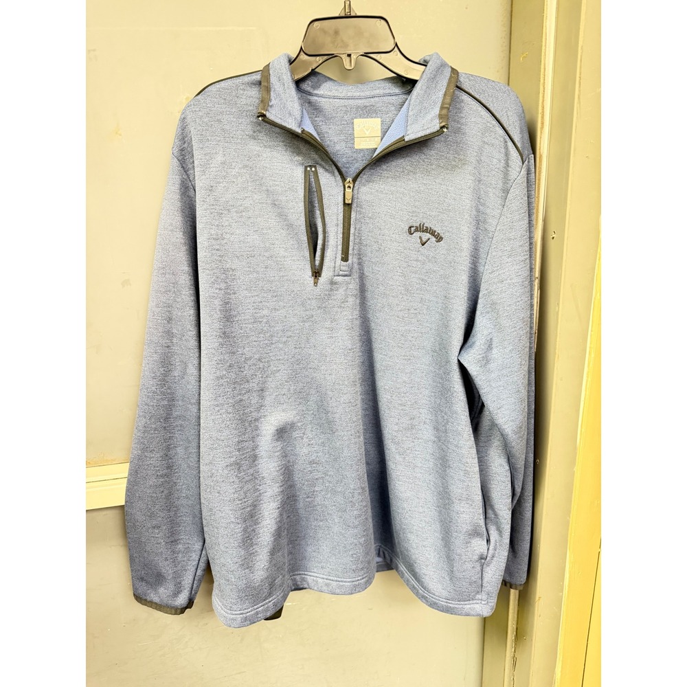 Callaway Mens Large 1/4 Zip Golf Pullover Blue Heathered Long Sleeve Sweater